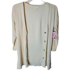 Btween Ribbed Knit Button Down Cardigan Sweater, Cream, Girls Size 12